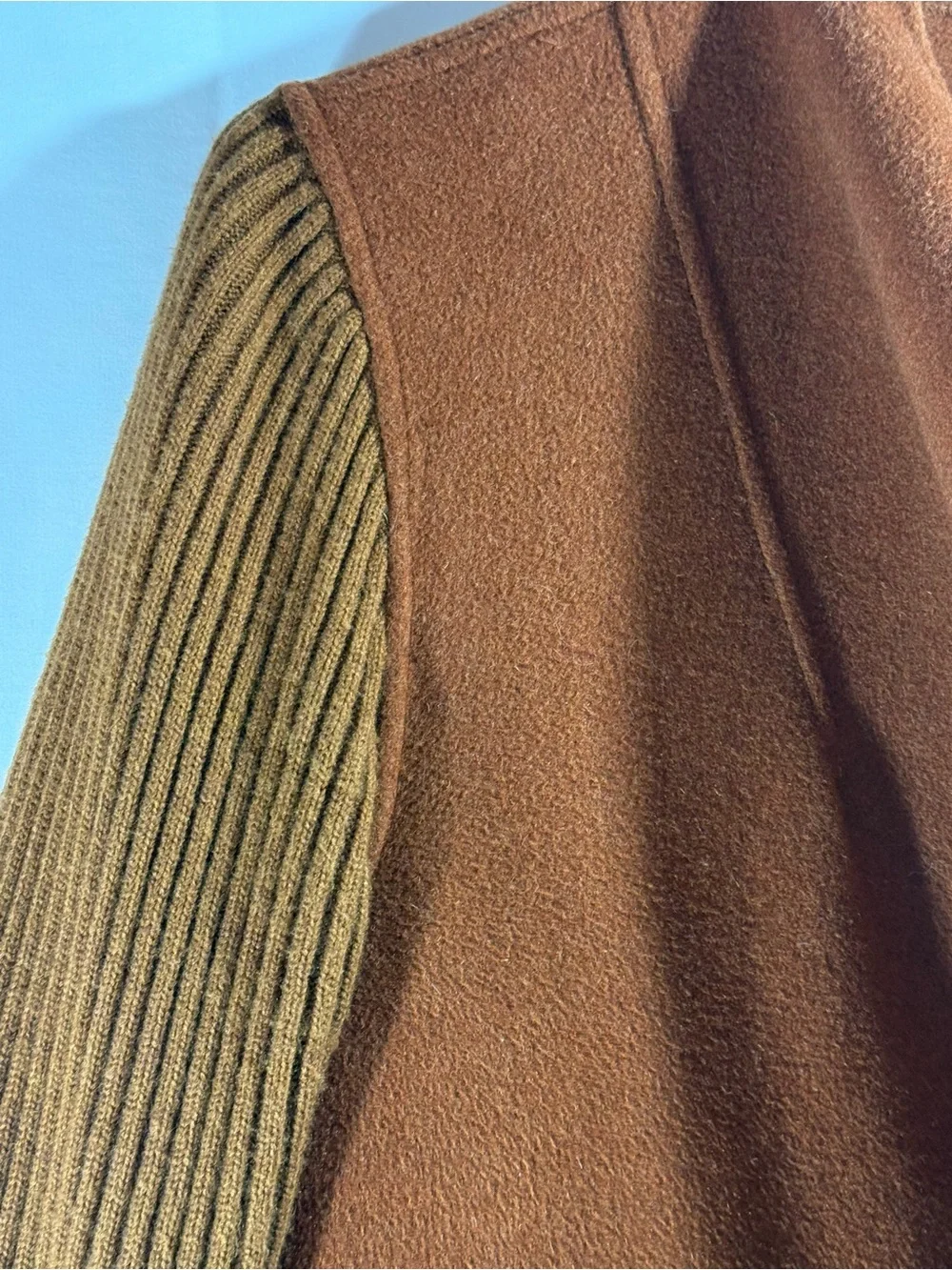 Kenneth Cole Rust-Brown Wool Blend Pea Coat with Ribbed Sleeves Size Medium